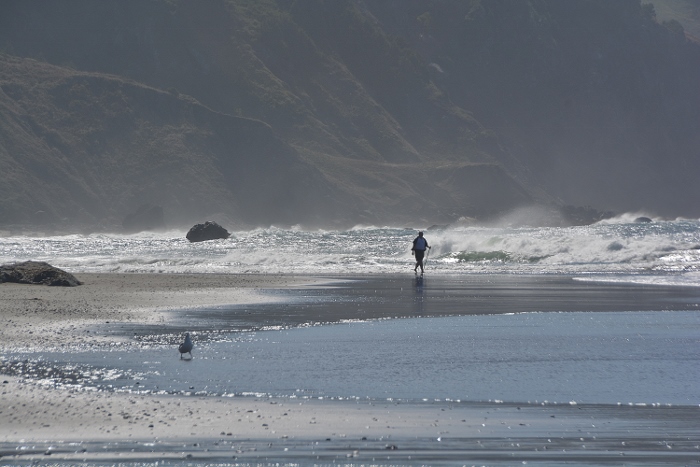 man walking on Whaleshead Beach